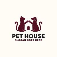 ideia criativa casa de animais de estimação design de logotipo vintage de cachorro e gato hipster para pet shop e loja de animais vetor
