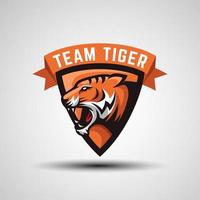 logotipos de emblema de rosto de tigre com escudo para equipe esportiva ou design de logotipo de jogos, modelo vetorial vetor