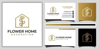 luxo e elegante flor rosa linha simples com ícone de casa para decoração de casa, logotipo da casa de fazenda vetor