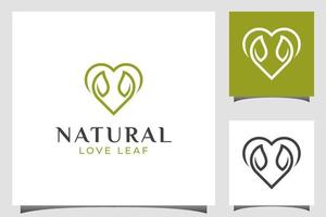 design de logotipo de cuidados com folhas naturais com símbolo de amor para cuidados saudáveis e design de produtos da natureza vetor