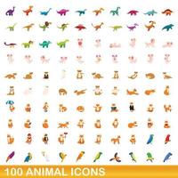 conjunto de 100 ícones de animais, estilo cartoon vetor