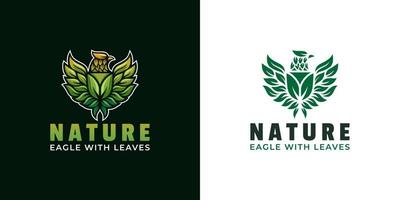 asas de águia com folhas de escudo para uma vida saudável, tratamento médico ou terapia em design de logotipo natural vetor