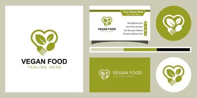 logotipo de comida vegana favorito com ícone de amor para vegetariano, menu de restaurante, dieta, design de ícone de nutrição saudável vetor