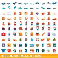 conjunto de 100 ícones universais, estilo cartoon vetor