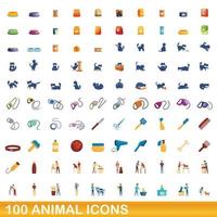 conjunto de 100 ícones de animais, estilo cartoon vetor