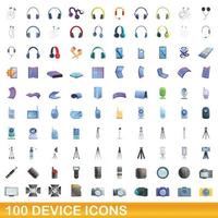 conjunto de 100 ícones de dispositivos, estilo cartoon vetor