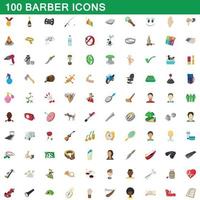 conjunto de 100 ícones de barbeiro, estilo cartoon vetor
