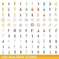 conjunto de 100 ícones de férias, estilo cartoon