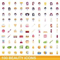 conjunto de 100 ícones de beleza, estilo cartoon vetor