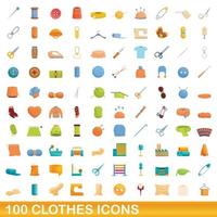 conjunto de 100 ícones de roupas, estilo cartoon vetor