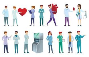 conjunto de ícones de cardiologista, estilo cartoon