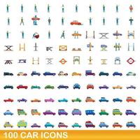 conjunto de 100 ícones de carro, estilo cartoon vetor