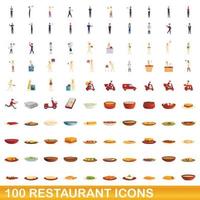 conjunto de 100 ícones de restaurante, estilo cartoon vetor