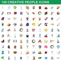 conjunto de 100 ícones de pessoas criativas, estilo cartoon vetor