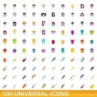 conjunto de 100 ícones universais, estilo cartoon vetor