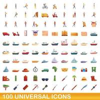 conjunto de 100 ícones universais, estilo cartoon vetor