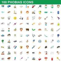 conjunto de 100 ícones de fobias, estilo cartoon vetor