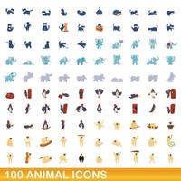 conjunto de 100 ícones de animais, estilo cartoon vetor