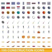 conjunto de 100 ícones de construção, estilo cartoon vetor