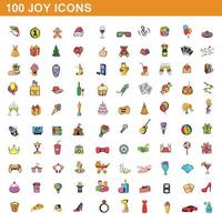 conjunto de 100 ícones de alegria, estilo cartoon vetor