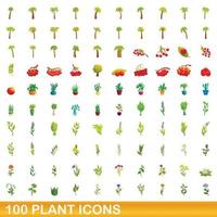 conjunto de 100 ícones de plantas, estilo cartoon vetor