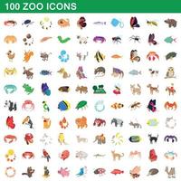 conjunto de 100 ícones de zoológico, estilo cartoon vetor