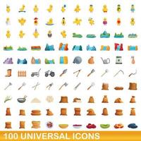 conjunto de 100 ícones universais, estilo cartoon vetor