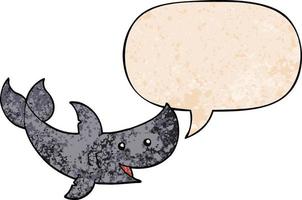 tubarão de desenho animado e bolha de fala no estilo de textura retrô vetor