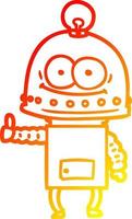 linha de gradiente quente desenhando robô de caixa feliz com lâmpada vetor
