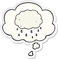 nuvem de chuva de desenho animado e balão de pensamento como um adesivo impresso vetor