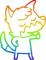 linha de gradiente de arco-íris desenhando uma raposa de desenho animado amigável dando sinal de polegar para cima vetor