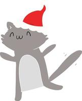 ilustração de cor plana de um gato dançando usando chapéu de papai noel vetor
