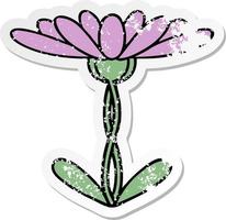 vinheta angustiada de uma linda flor de desenho animado vetor