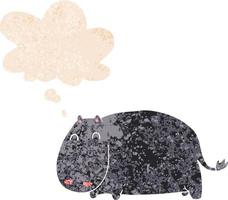 hipopótamo de desenho animado e balão de pensamento em estilo retrô texturizado vetor