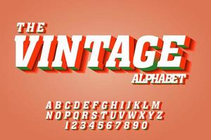 fontes 3d vintage, letras do alfabeto e números. efeitos de fonte de texto para títulos de design de alfabeto vetor