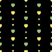 padrão perfeito em corações amarelos e verdes elegantes em fundo preto para tecido, têxtil, roupas, toalha de mesa e outras coisas. imagem vetorial. vetor
