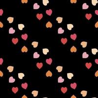 padrão sem costura com requintados corações vermelhos, rosa e laranja em fundo preto para xadrez, tecido, têxtil, roupas, toalha de mesa e outras coisas. imagem vetorial. vetor