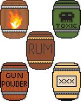 pixel art de barril tóxico. pixel art de barril de cerveja vetor