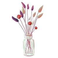 buquê de flores secas em uma ilustração de vaso de vidro vetor
