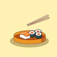 desenho de sushi fofo. ilustração vetorial. desenho de comida japonesa vetor