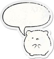 adesivo de urso polar de desenho animado bonito e bolha de fala angustiado vetor