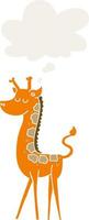 girafa de desenho animado e balão de pensamento em estilo retrô vetor