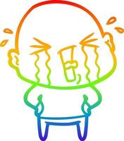 desenho de linha de gradiente de arco-íris desenho animado chorando homem careca vetor