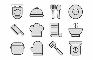 chef cozinhando coleção de ícones de linha simples vetor