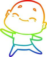 linha de gradiente de arco-íris desenhando homem careca de desenho animado feliz vetor