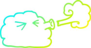linha de gradiente frio desenhando nuvem de desenho animado soprando um vendaval vetor