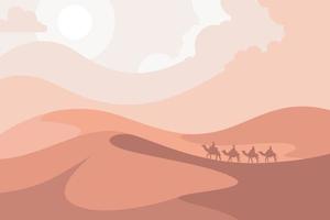 deserto e caravana de camelos vetor
