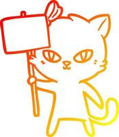 linha de gradiente quente desenhando gato bonito dos desenhos animados com sinal de protesto vetor