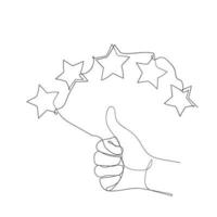 desenho de linha contínua polegar para cima e símbolo de estrela para ícone de revisão do cliente relacionado vetor