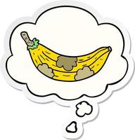 banana velha dos desenhos animados e balão de pensamento como um adesivo impresso vetor